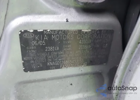 2006 Kia Optima Ex/Lx from USA, damaged, VIN KNAGD126865453155